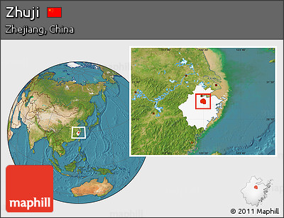 Satellite Location Map of Zhuji, highlighted parent region
