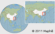 Savanna Style Location Map of Zhuji, highlighted country, within the entire country, hill shading