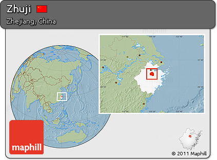 Savanna Style Location Map of Zhuji, highlighted parent region, hill shading
