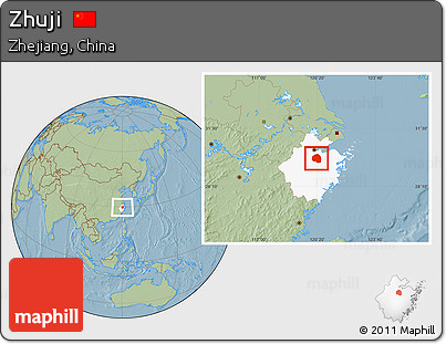 Savanna Style Location Map of Zhuji, highlighted parent region, hill shading