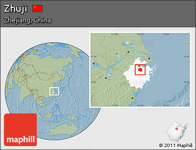 Savanna Style Location Map of Zhuji, highlighted parent region, hill shading