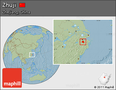 Savanna Style Location Map of Zhuji, hill shading