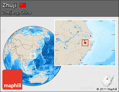 Shaded Relief Location Map of Zhuji