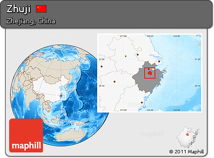 Shaded Relief Location Map of Zhuji, highlighted country, highlighted parent region