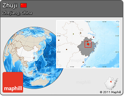 Shaded Relief Location Map of Zhuji, highlighted country, highlighted parent region