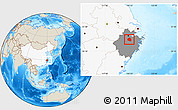Shaded Relief Location Map of Zhuji, highlighted country, highlighted parent region