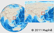Shaded Relief Location Map of Zhuji, highlighted parent region, within the entire country