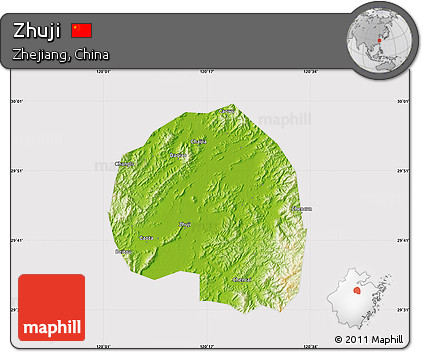 Physical Map of Zhuji, cropped outside