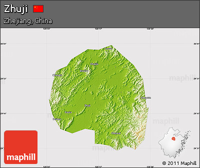Physical Map of Zhuji, cropped outside
