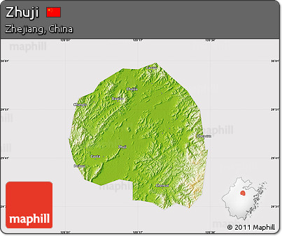 Physical Map of Zhuji, cropped outside