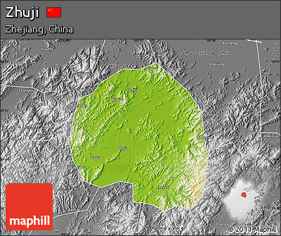 Physical Map of Zhuji, desaturated