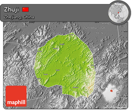 Physical Map of Zhuji, desaturated