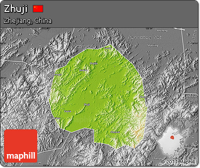Physical Map of Zhuji, desaturated
