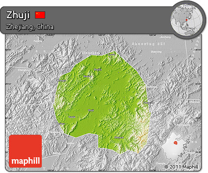 Physical Map of Zhuji, lighten, desaturated