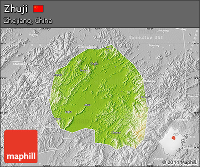 Physical Map of Zhuji, lighten, desaturated