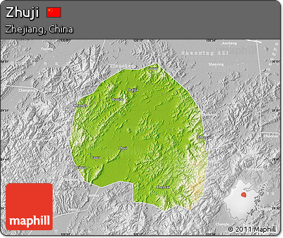 Physical Map of Zhuji, lighten, desaturated