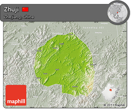 Physical Map of Zhuji, lighten, semi-desaturated