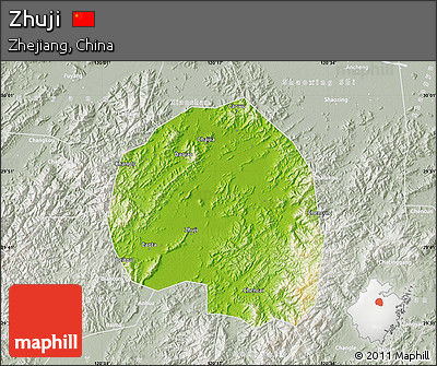 Physical Map of Zhuji, lighten, semi-desaturated