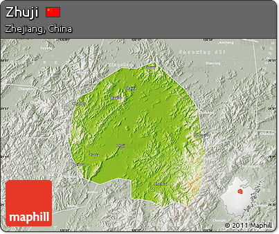 Physical Map of Zhuji, lighten, semi-desaturated