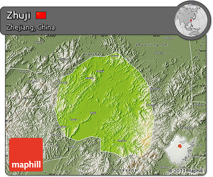 Physical Map of Zhuji, semi-desaturated