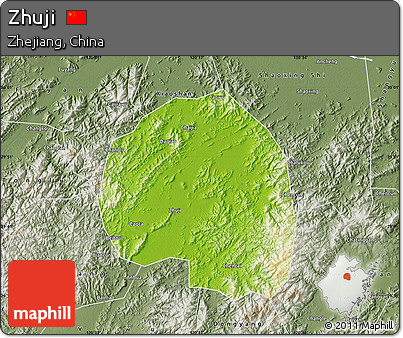 Physical Map of Zhuji, semi-desaturated