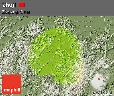 Physical Map of Zhuji, semi-desaturated