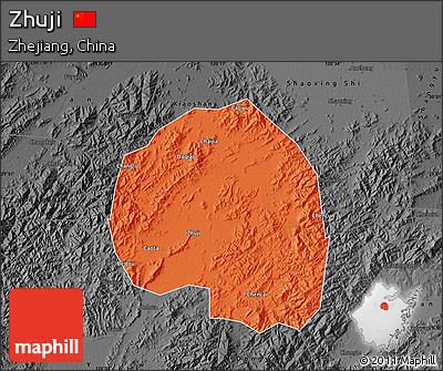 Political Map of Zhuji, darken, desaturated