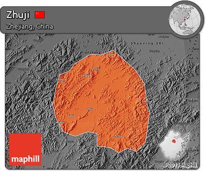 Political Map of Zhuji, darken, desaturated