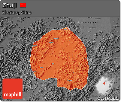 Political Map of Zhuji, darken, desaturated
