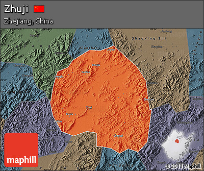 Political Map of Zhuji, darken, semi-desaturated