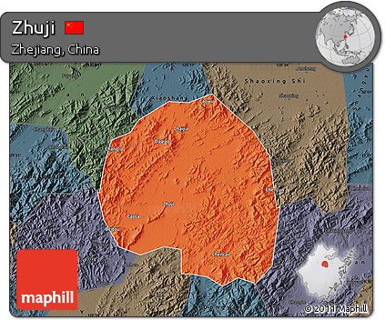 Political Map of Zhuji, darken, semi-desaturated