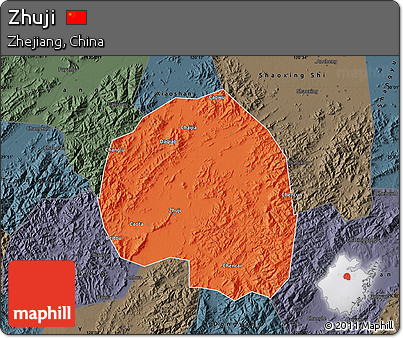 Political Map of Zhuji, darken, semi-desaturated