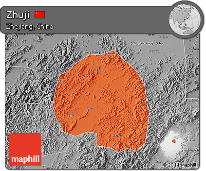 Political Map of Zhuji, desaturated