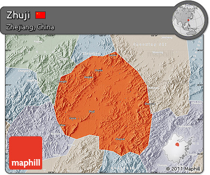 Political Map of Zhuji, lighten, semi-desaturated