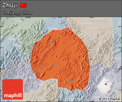 Political Map of Zhuji, lighten, semi-desaturated