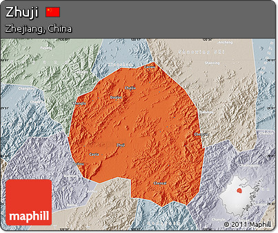 Political Map of Zhuji, lighten, semi-desaturated