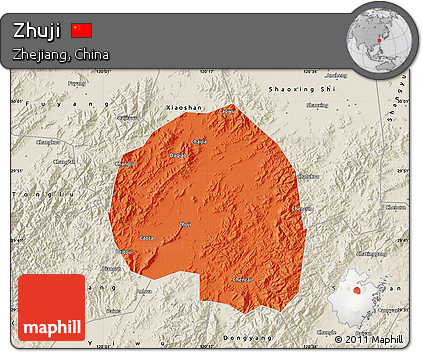 Political Map of Zhuji, shaded relief outside
