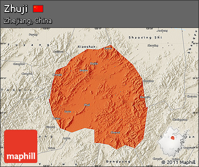 Political Map of Zhuji, shaded relief outside