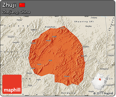 Political Map of Zhuji, shaded relief outside