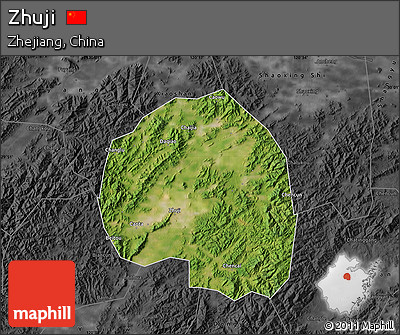 Satellite Map of Zhuji, darken, desaturated