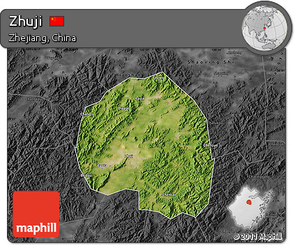 Satellite Map of Zhuji, darken, desaturated