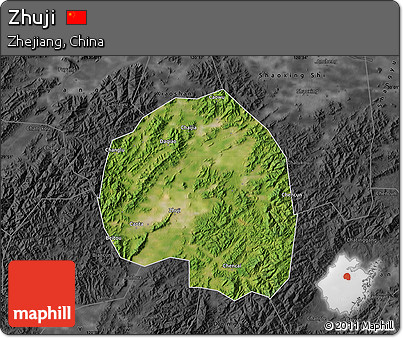 Satellite Map of Zhuji, darken, desaturated