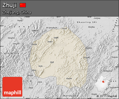 Shaded Relief Map of Zhuji, desaturated