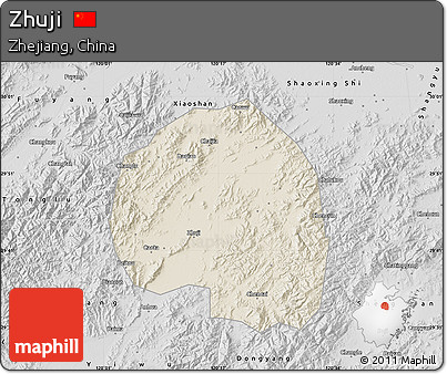 Shaded Relief Map of Zhuji, desaturated