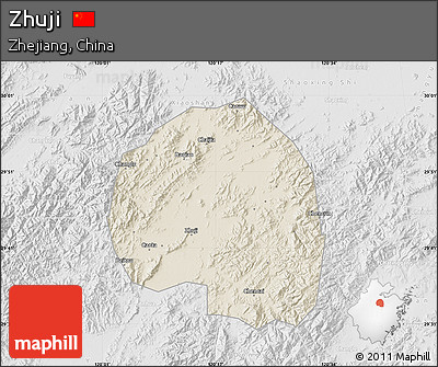 Shaded Relief Map of Zhuji, lighten, desaturated