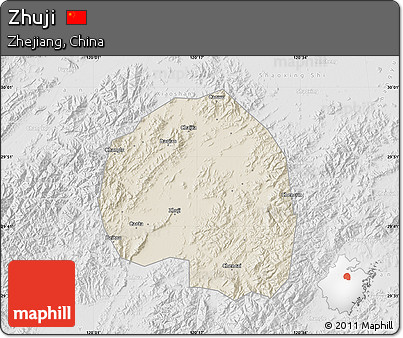 Shaded Relief Map of Zhuji, lighten, desaturated