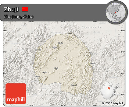 Shaded Relief Map of Zhuji, lighten