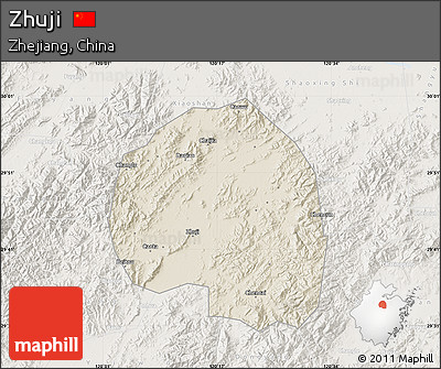 Shaded Relief Map of Zhuji, lighten