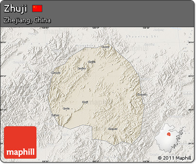 Shaded Relief Map of Zhuji, lighten
