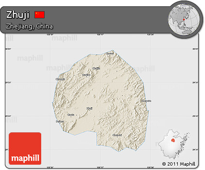 Shaded Relief Map of Zhuji, single color outside